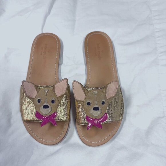 Kate Spade Women's Size 7 Isadore Chihuahua Dog Leather Slide Sandals, Worn Once - Picture 1 of 6